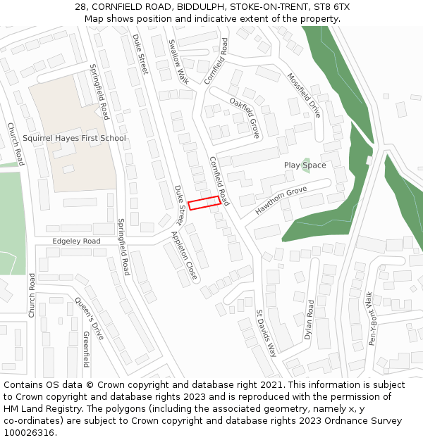 28, CORNFIELD ROAD, BIDDULPH, STOKE-ON-TRENT, ST8 6TX: Location map and indicative extent of plot
