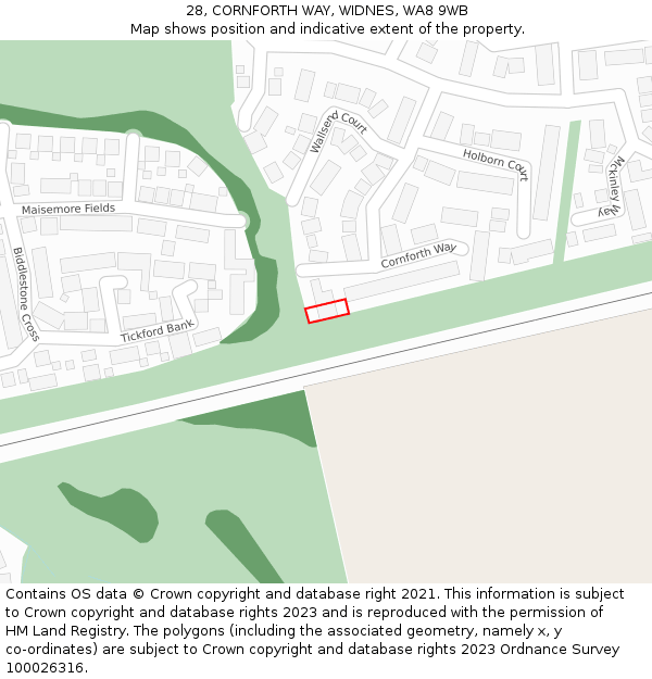 28, CORNFORTH WAY, WIDNES, WA8 9WB: Location map and indicative extent of plot