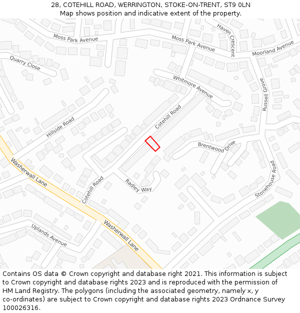 28, COTEHILL ROAD, WERRINGTON, STOKE-ON-TRENT, ST9 0LN: Location map and indicative extent of plot