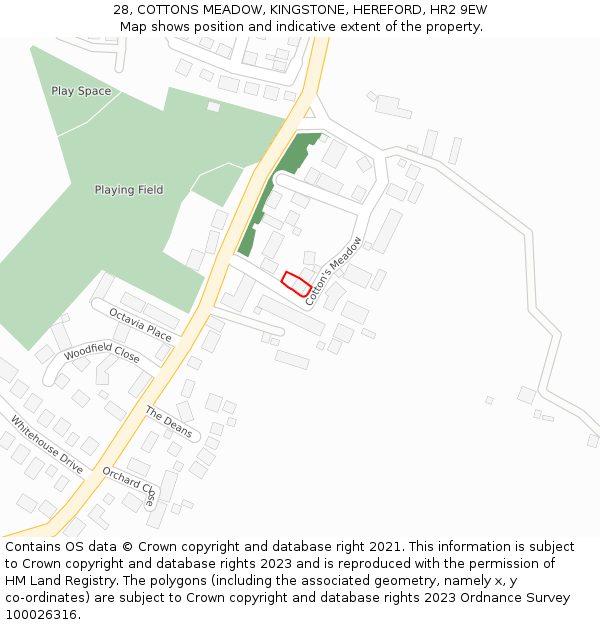 28, COTTONS MEADOW, KINGSTONE, HEREFORD, HR2 9EW: Location map and indicative extent of plot