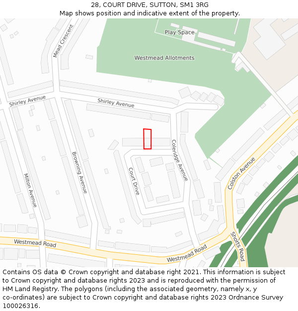 28, COURT DRIVE, SUTTON, SM1 3RG: Location map and indicative extent of plot