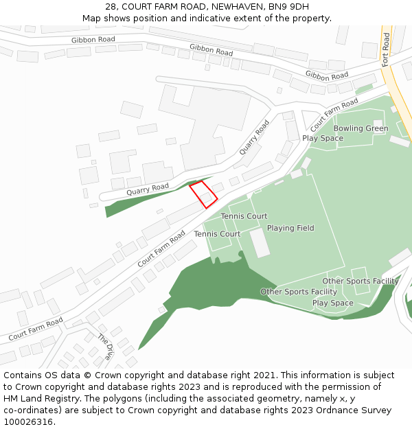 28, COURT FARM ROAD, NEWHAVEN, BN9 9DH: Location map and indicative extent of plot