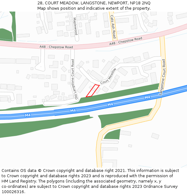 28, COURT MEADOW, LANGSTONE, NEWPORT, NP18 2NQ: Location map and indicative extent of plot