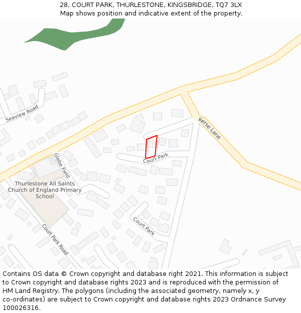 28, COURT PARK, THURLESTONE, KINGSBRIDGE, TQ7 3LX: Location map and indicative extent of plot