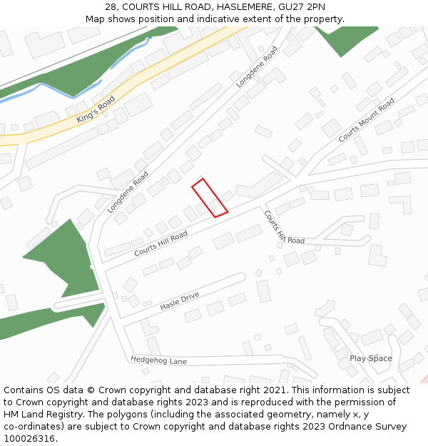 28, COURTS HILL ROAD, HASLEMERE, GU27 2PN: Location map and indicative extent of plot