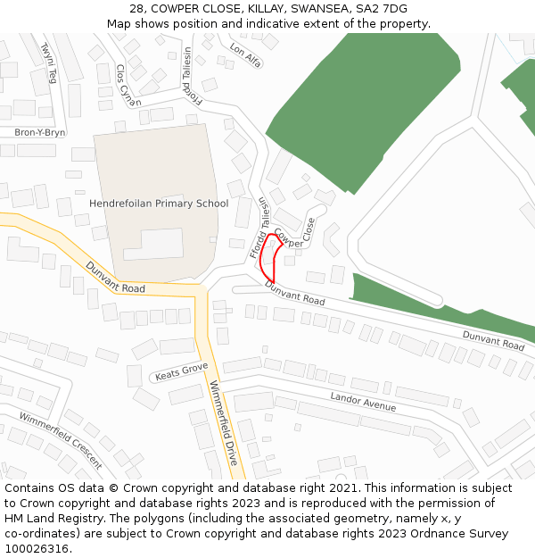 28, COWPER CLOSE, KILLAY, SWANSEA, SA2 7DG: Location map and indicative extent of plot