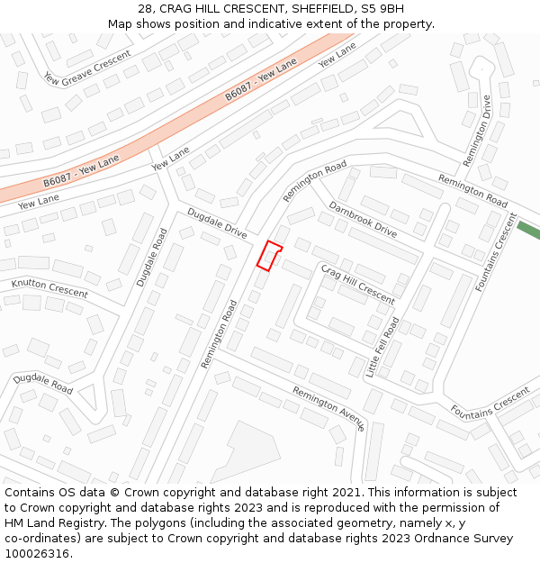 28, CRAG HILL CRESCENT, SHEFFIELD, S5 9BH: Location map and indicative extent of plot