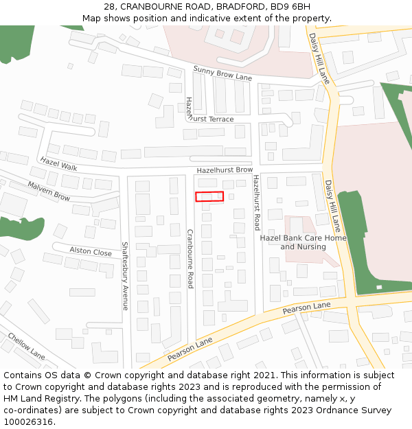 28, CRANBOURNE ROAD, BRADFORD, BD9 6BH: Location map and indicative extent of plot