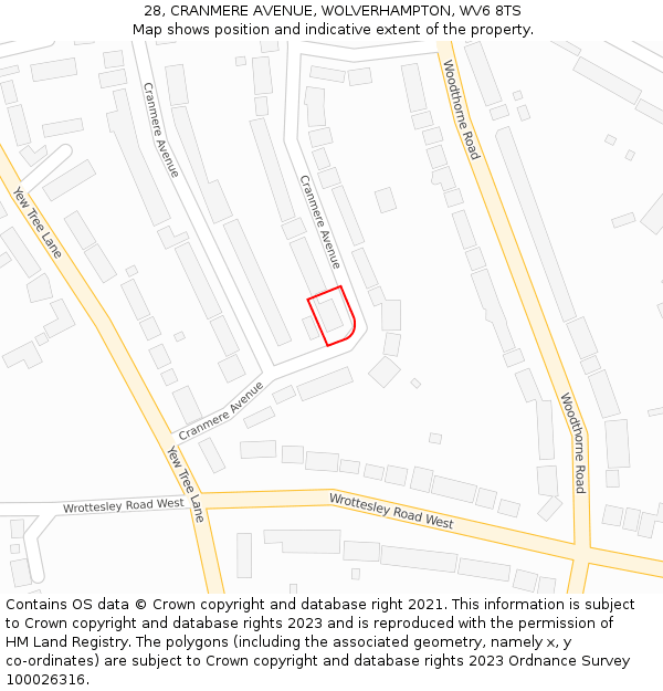 28, CRANMERE AVENUE, WOLVERHAMPTON, WV6 8TS: Location map and indicative extent of plot