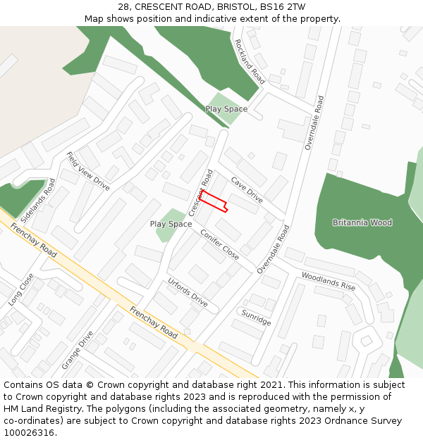 28, CRESCENT ROAD, BRISTOL, BS16 2TW: Location map and indicative extent of plot