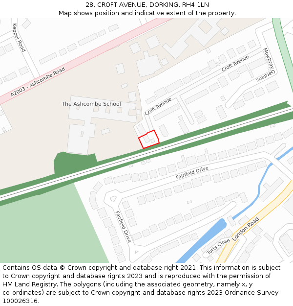 28, CROFT AVENUE, DORKING, RH4 1LN: Location map and indicative extent of plot