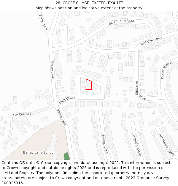 28, CROFT CHASE, EXETER, EX4 1TB: Location map and indicative extent of plot