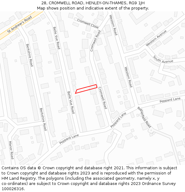 28, CROMWELL ROAD, HENLEY-ON-THAMES, RG9 1JH: Location map and indicative extent of plot