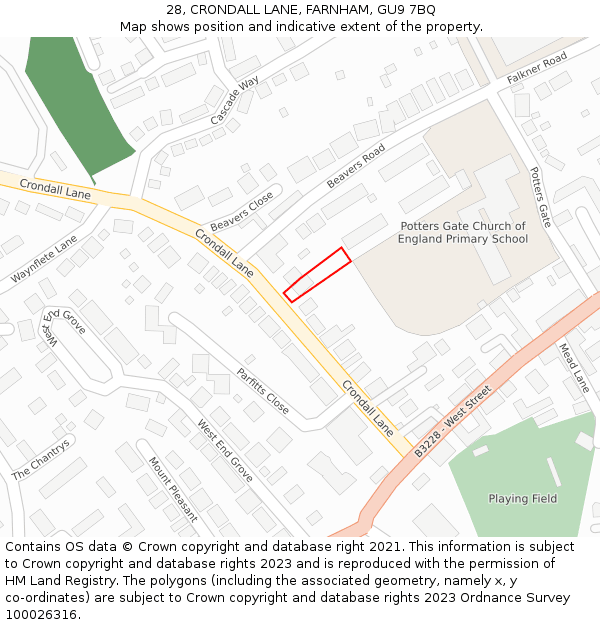 28, CRONDALL LANE, FARNHAM, GU9 7BQ: Location map and indicative extent of plot