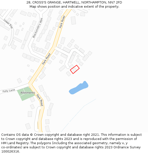 28, CROSS'S GRANGE, HARTWELL, NORTHAMPTON, NN7 2FD: Location map and indicative extent of plot