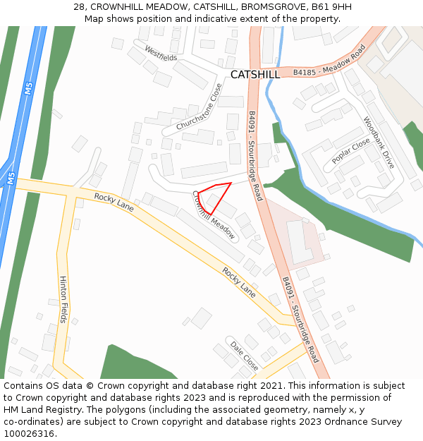 28, CROWNHILL MEADOW, CATSHILL, BROMSGROVE, B61 9HH: Location map and indicative extent of plot