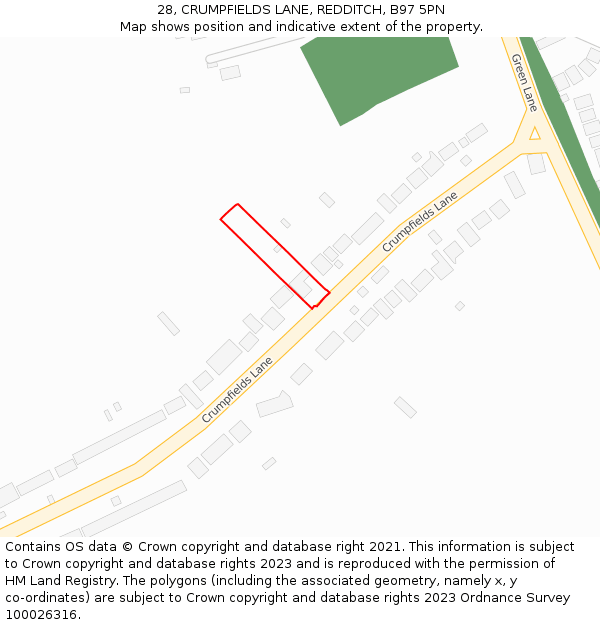 28, CRUMPFIELDS LANE, REDDITCH, B97 5PN: Location map and indicative extent of plot