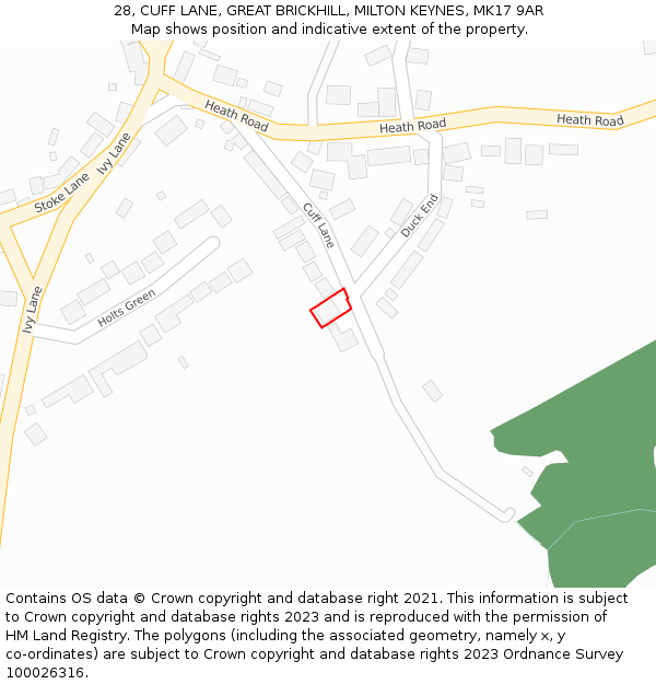 28, CUFF LANE, GREAT BRICKHILL, MILTON KEYNES, MK17 9AR: Location map and indicative extent of plot