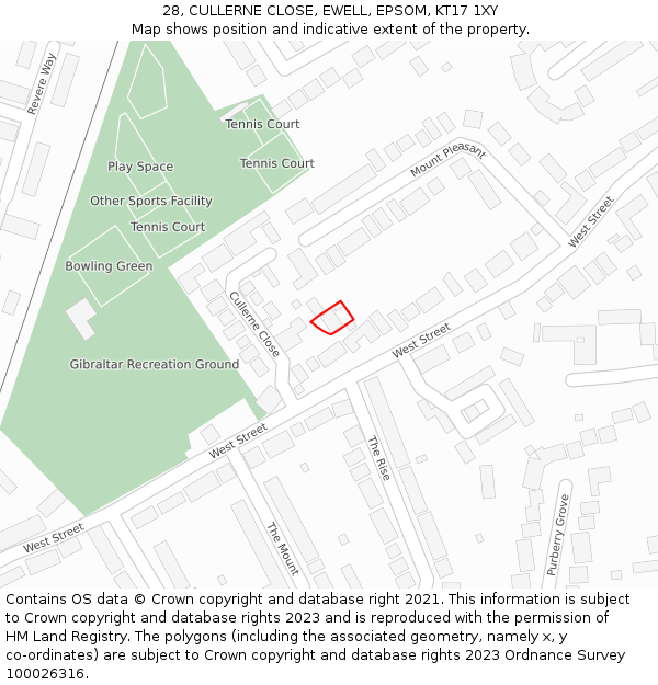 28, CULLERNE CLOSE, EWELL, EPSOM, KT17 1XY: Location map and indicative extent of plot