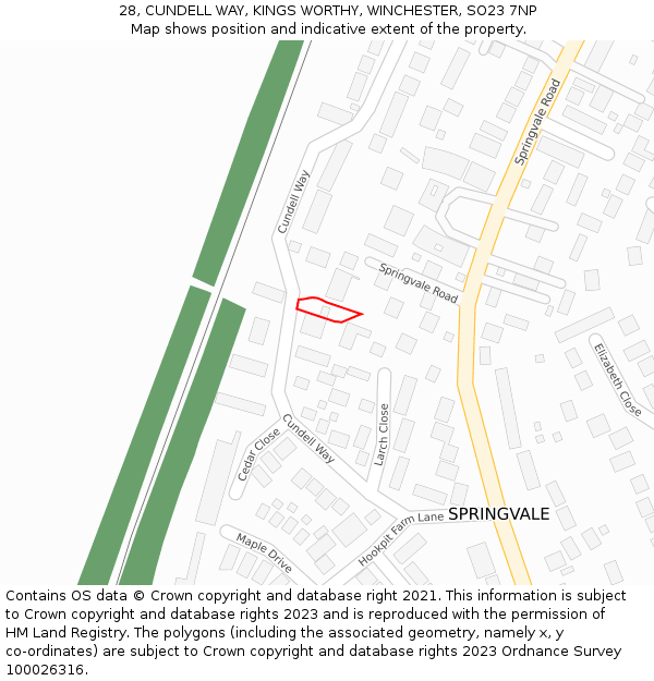 28, CUNDELL WAY, KINGS WORTHY, WINCHESTER, SO23 7NP: Location map and indicative extent of plot