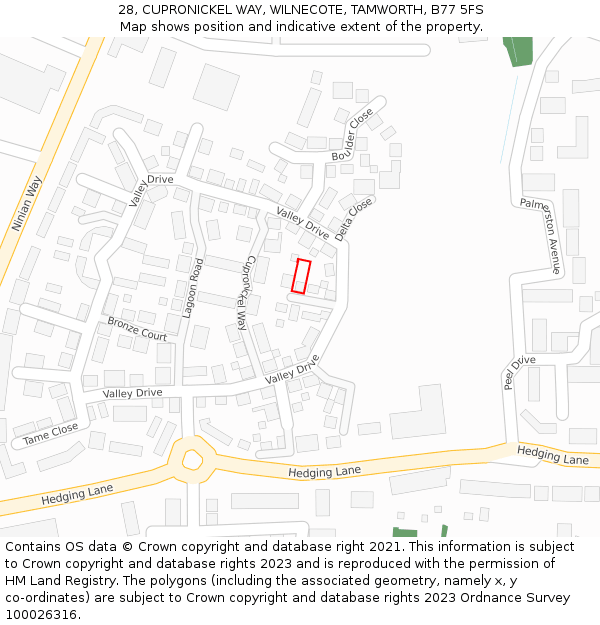 28, CUPRONICKEL WAY, WILNECOTE, TAMWORTH, B77 5FS: Location map and indicative extent of plot