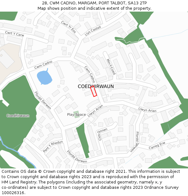 28, CWM CADNO, MARGAM, PORT TALBOT, SA13 2TP: Location map and indicative extent of plot