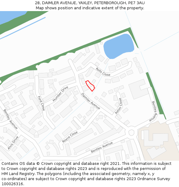 28, DAIMLER AVENUE, YAXLEY, PETERBOROUGH, PE7 3AU: Location map and indicative extent of plot