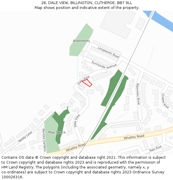 28, DALE VIEW, BILLINGTON, CLITHEROE, BB7 9LL: Location map and indicative extent of plot