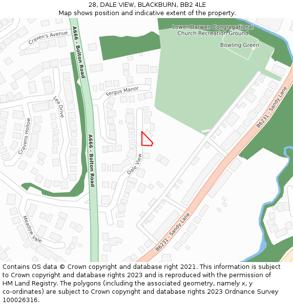 28, DALE VIEW, BLACKBURN, BB2 4LE: Location map and indicative extent of plot