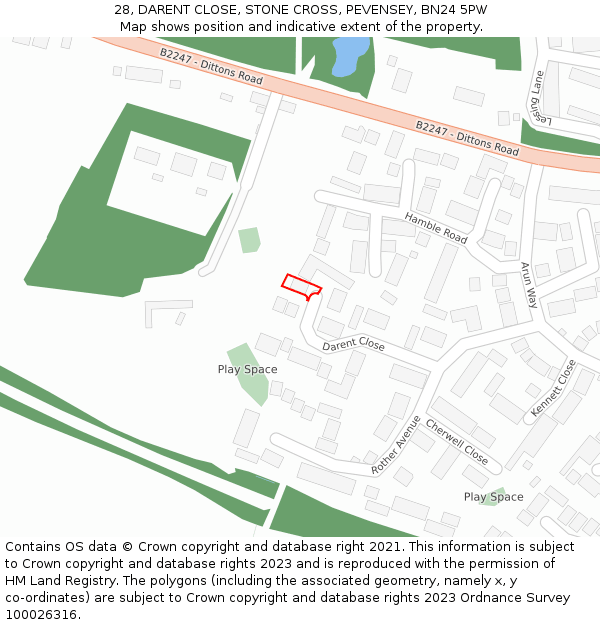 28, DARENT CLOSE, STONE CROSS, PEVENSEY, BN24 5PW: Location map and indicative extent of plot