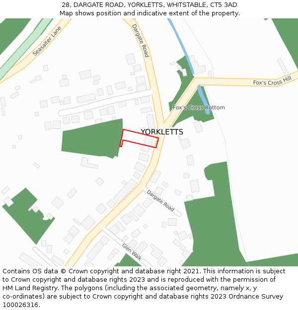 28, DARGATE ROAD, YORKLETTS, WHITSTABLE, CT5 3AD: Location map and indicative extent of plot