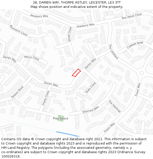 28, DARIEN WAY, THORPE ASTLEY, LEICESTER, LE3 3TT: Location map and indicative extent of plot