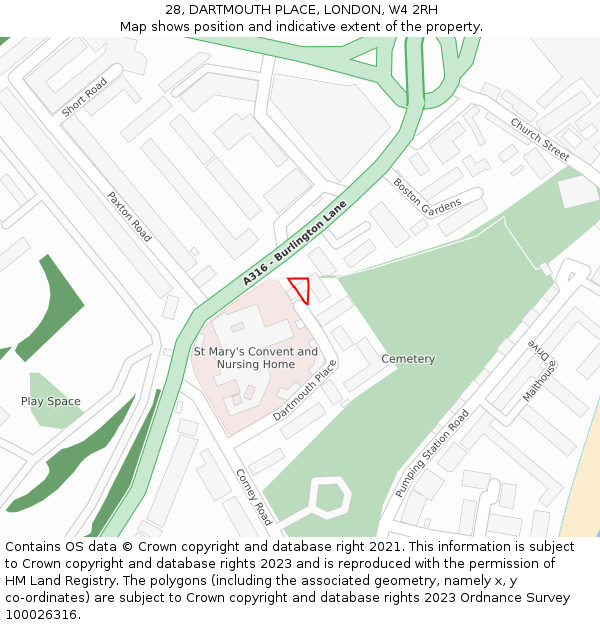 28, DARTMOUTH PLACE, LONDON, W4 2RH: Location map and indicative extent of plot
