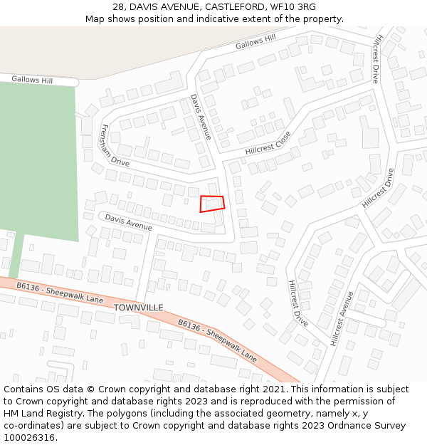 28, DAVIS AVENUE, CASTLEFORD, WF10 3RG: Location map and indicative extent of plot