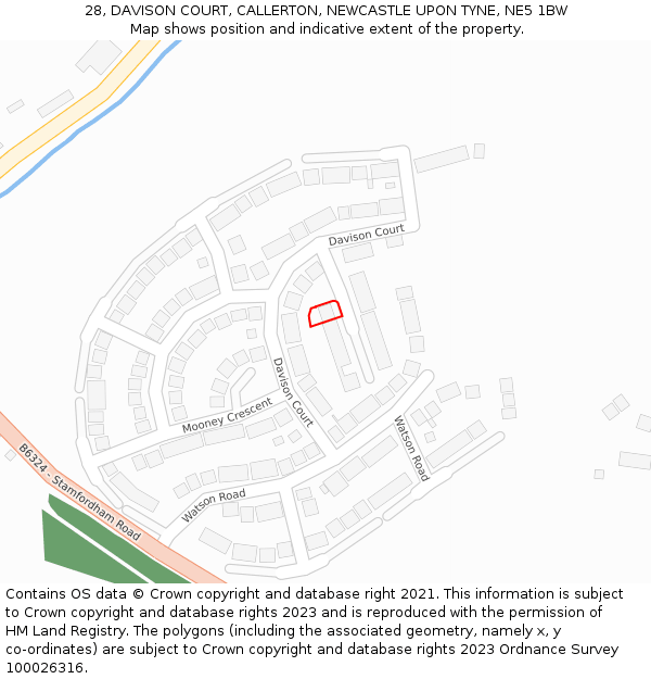 28, DAVISON COURT, CALLERTON, NEWCASTLE UPON TYNE, NE5 1BW: Location map and indicative extent of plot