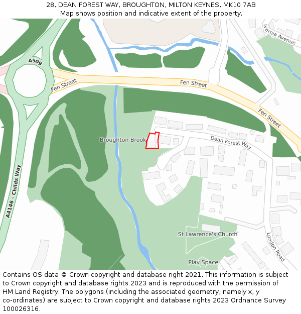 28, DEAN FOREST WAY, BROUGHTON, MILTON KEYNES, MK10 7AB: Location map and indicative extent of plot