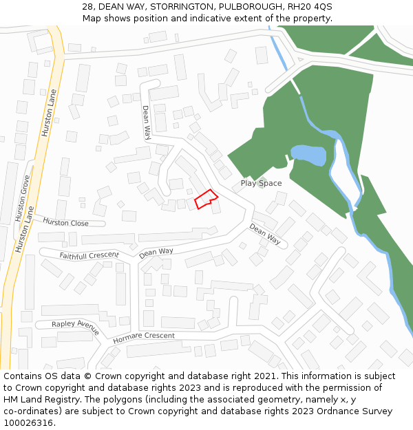 28, DEAN WAY, STORRINGTON, PULBOROUGH, RH20 4QS: Location map and indicative extent of plot