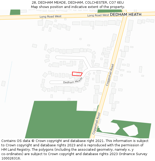 28, DEDHAM MEADE, DEDHAM, COLCHESTER, CO7 6EU: Location map and indicative extent of plot