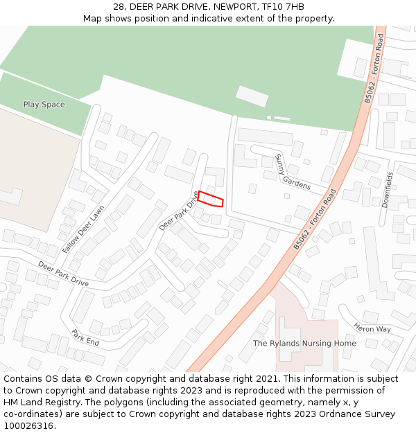 28, DEER PARK DRIVE, NEWPORT, TF10 7HB: Location map and indicative extent of plot