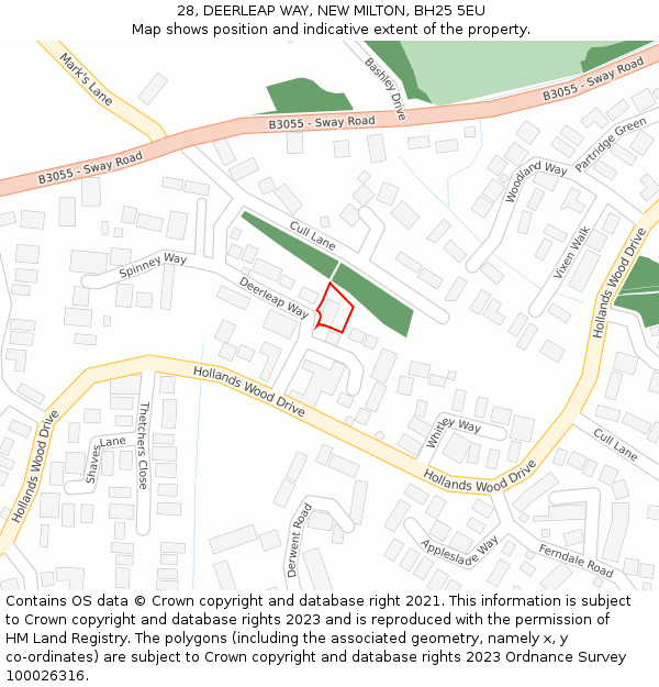 28, DEERLEAP WAY, NEW MILTON, BH25 5EU: Location map and indicative extent of plot