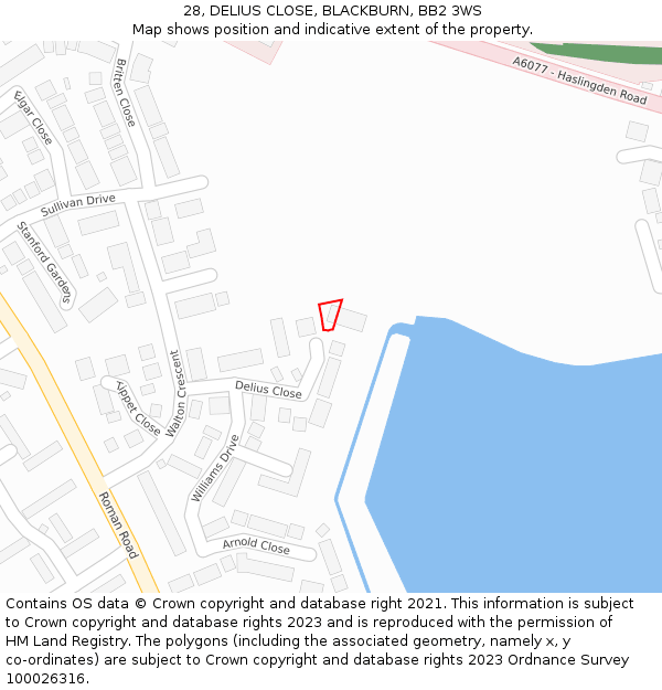 28, DELIUS CLOSE, BLACKBURN, BB2 3WS: Location map and indicative extent of plot