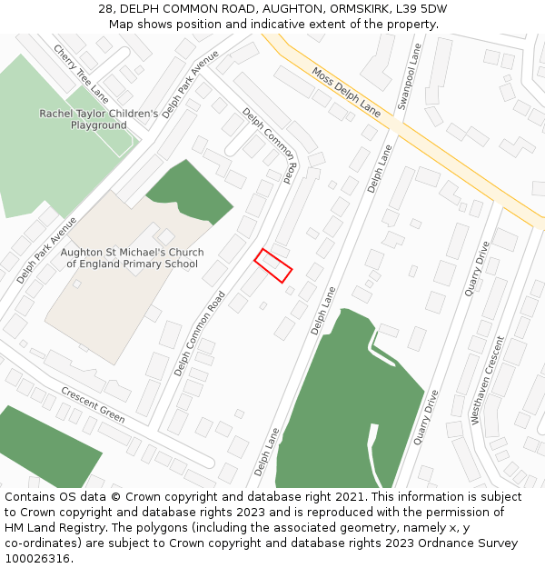 28, DELPH COMMON ROAD, AUGHTON, ORMSKIRK, L39 5DW: Location map and indicative extent of plot