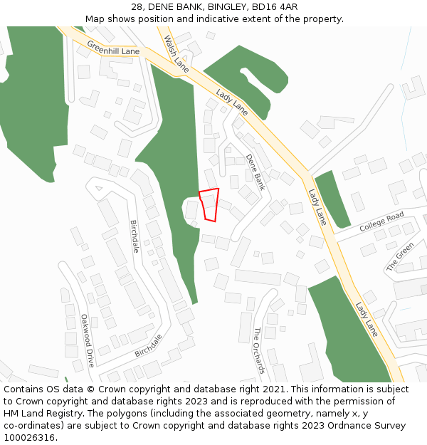 28, DENE BANK, BINGLEY, BD16 4AR: Location map and indicative extent of plot