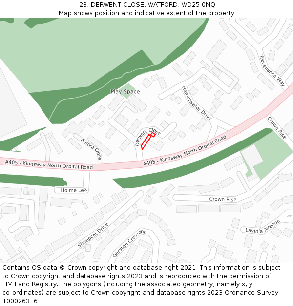 28, DERWENT CLOSE, WATFORD, WD25 0NQ: Location map and indicative extent of plot