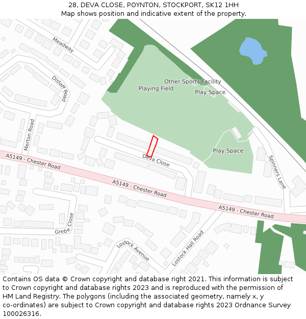 28, DEVA CLOSE, POYNTON, STOCKPORT, SK12 1HH: Location map and indicative extent of plot