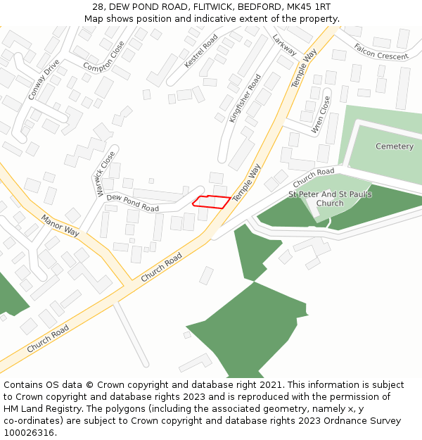 28, DEW POND ROAD, FLITWICK, BEDFORD, MK45 1RT: Location map and indicative extent of plot