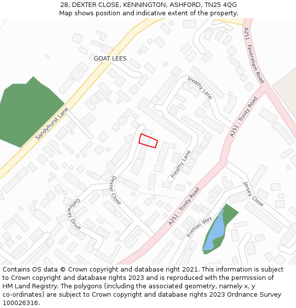 28, DEXTER CLOSE, KENNINGTON, ASHFORD, TN25 4QG: Location map and indicative extent of plot