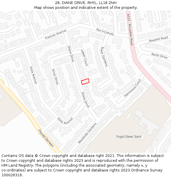 28, DIANE DRIVE, RHYL, LL18 2NH: Location map and indicative extent of plot