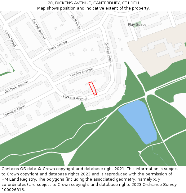 28, DICKENS AVENUE, CANTERBURY, CT1 1EH: Location map and indicative extent of plot