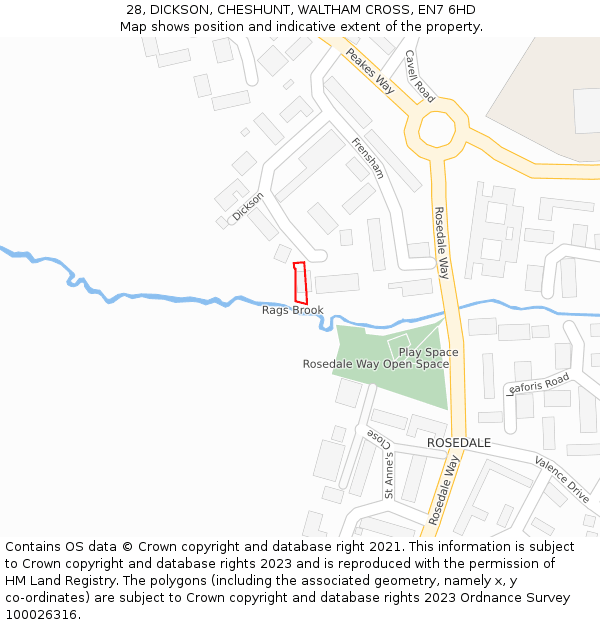 28, DICKSON, CHESHUNT, WALTHAM CROSS, EN7 6HD: Location map and indicative extent of plot